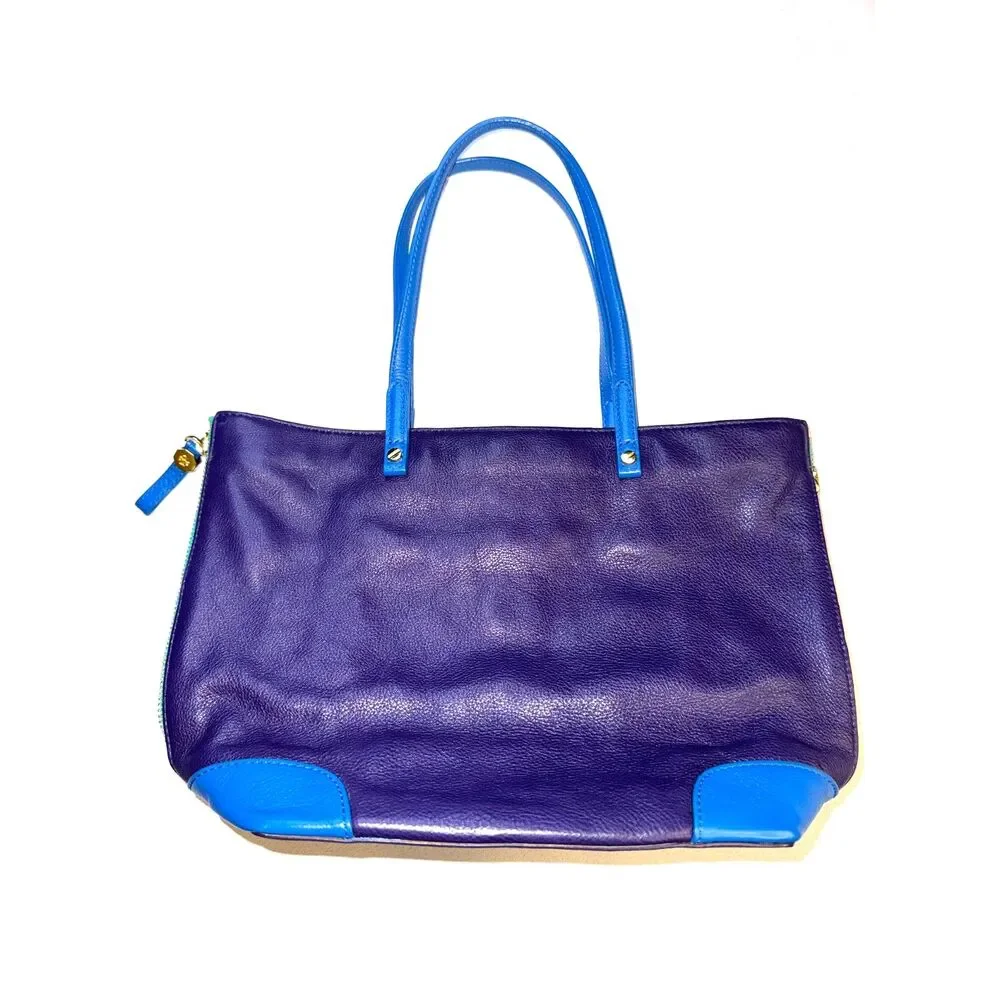 Tory Burch Blue, Purple, Green Color Blocked leather purse.